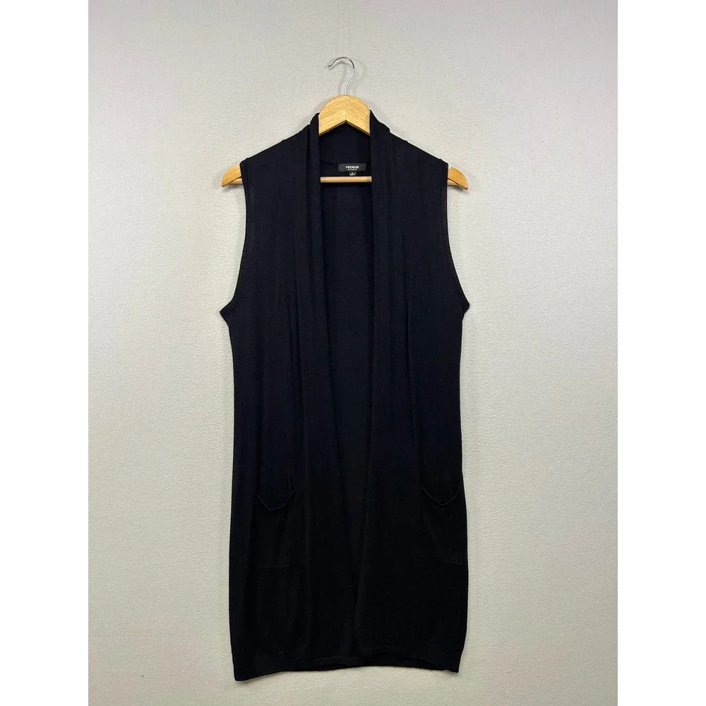 Premise Studio Minimalist Professional Womens M Black Sleeveless Open Vest